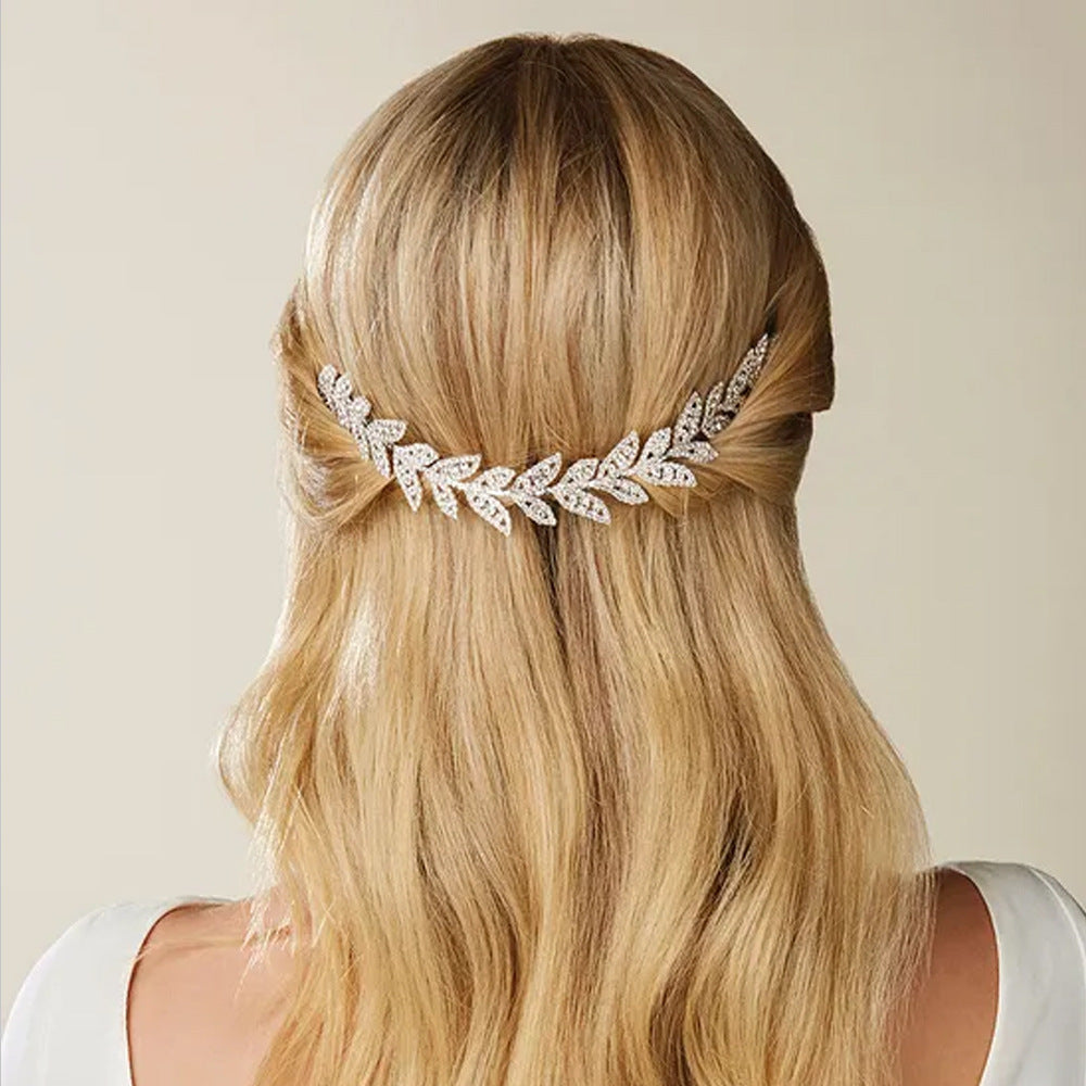 Leaf Insert Comb Hair Accessory For Women In Silver Alloy With Rhinestones, Perfect For Wedding Season