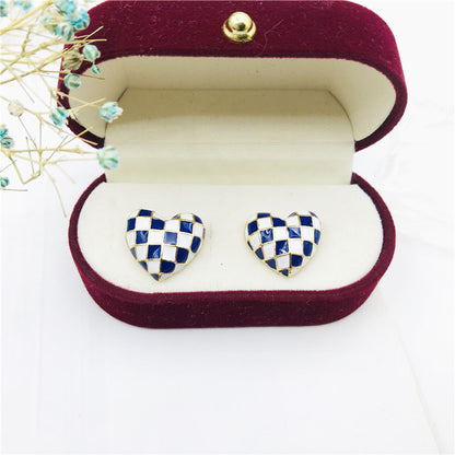 Three-dimensional Heart Shape Stud Earrings For Women In Blue Alloy