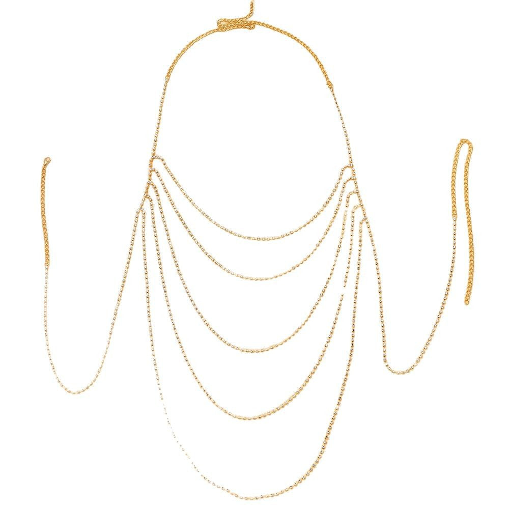 Silver Alloy Body Chain For Women Featuring Geometric Pattern And Electroplated Finish With Rhinestone Inlay