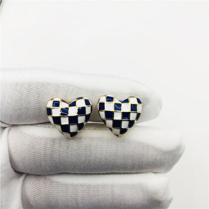 Three-dimensional Heart Shape Stud Earrings For Women In Blue Alloy