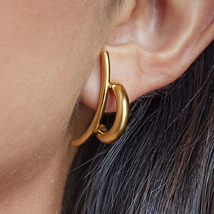 Gold Color Block Two Tone Stud Earrings For Women Featuring Durable Titanium Steel Posts
