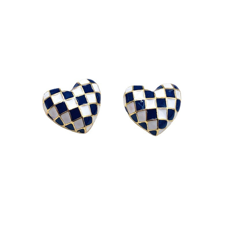 Three-dimensional Heart Shape Stud Earrings For Women In Blue Alloy