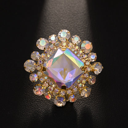Exaggerated Square Open Ring For Women In Gold Alloy With Rhinestones Featuring Electroplated Finish