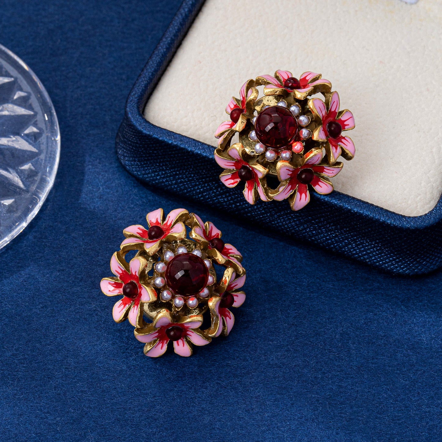 Red Flowers Stud Earrings For Women In Zinc Alloy With Electroplated Finish And 925 Sterling Silver Ear Pins