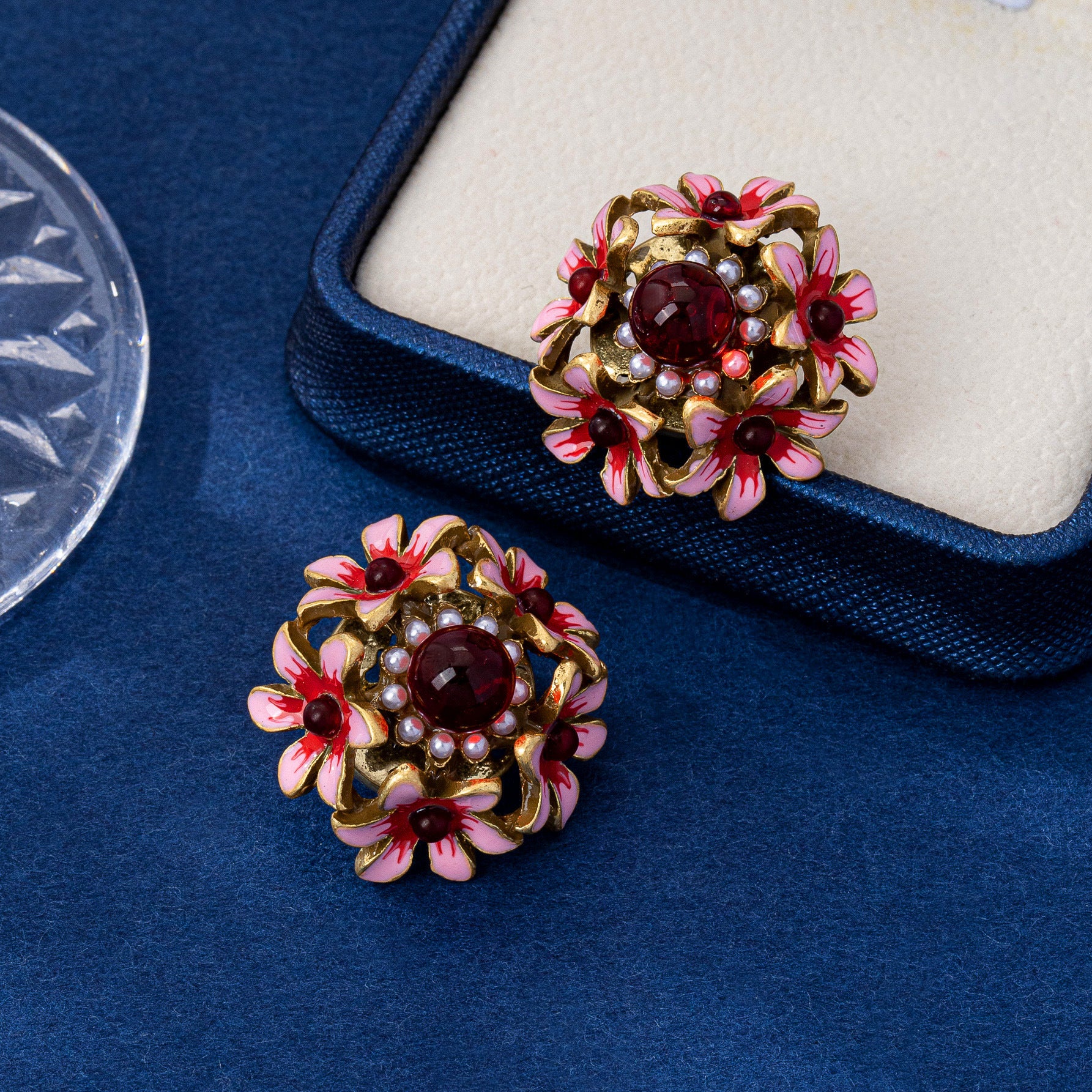 Red Flowers Stud Earrings For Women In Zinc Alloy With Electroplated Finish And 925 Sterling Silver Ear Pins