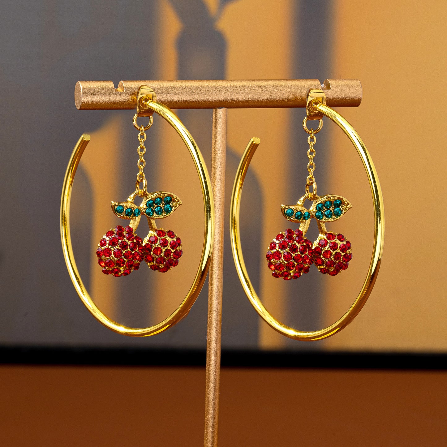 Retro Cherry Drop Earrings In Red With Electroplated Zinc Alloy And Rhinestone Inlay, Featuring Zinc Alloy Ear Pins