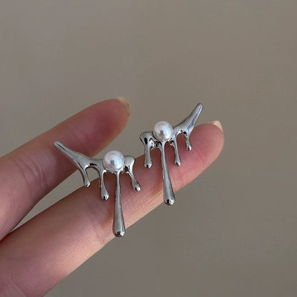 Sweet Irregular Alloy Stud Earrings With 925 Sterling Silver Ear Pins In Silver