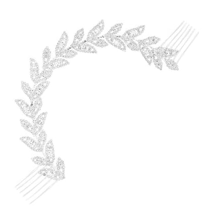 Leaf Insert Comb Hair Accessory For Women In Silver Alloy With Rhinestones, Perfect For Wedding Season