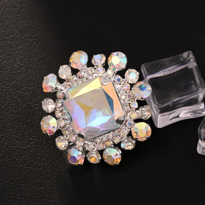 Exaggerated Square Open Ring For Women In Gold Alloy With Rhinestones Featuring Electroplated Finish