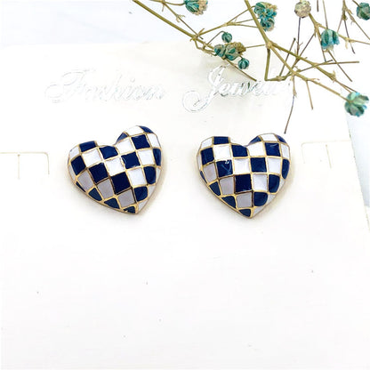 Three-dimensional Heart Shape Stud Earrings For Women In Blue Alloy