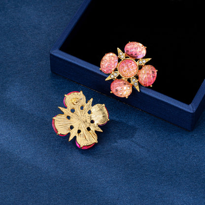 Lucky Heart Stud Earrings For Unisex Featuring Natural Pink Zinc Alloy Electroplated With 925 Sterling Silver Posts