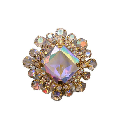 Exaggerated Square Open Ring For Women In Gold Alloy With Rhinestones Featuring Electroplated Finish