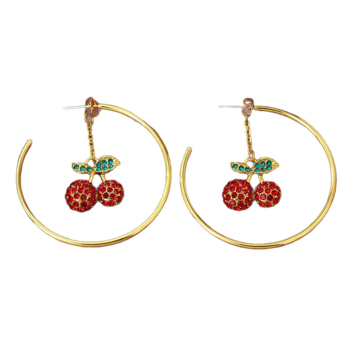 Retro Cherry Drop Earrings In Red With Electroplated Zinc Alloy And Rhinestone Inlay, Featuring Zinc Alloy Ear Pins