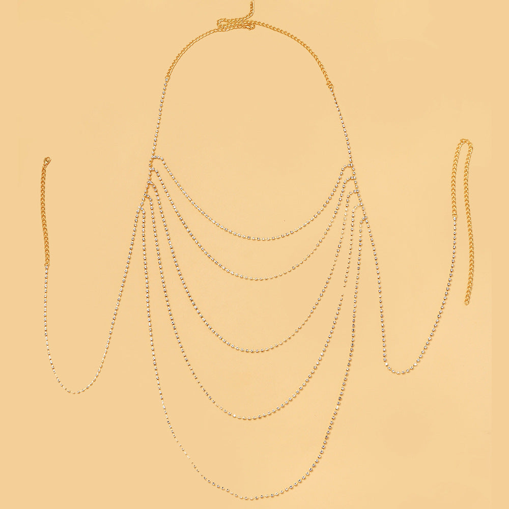 Silver Alloy Body Chain For Women Featuring Geometric Pattern And Electroplated Finish With Rhinestone Inlay