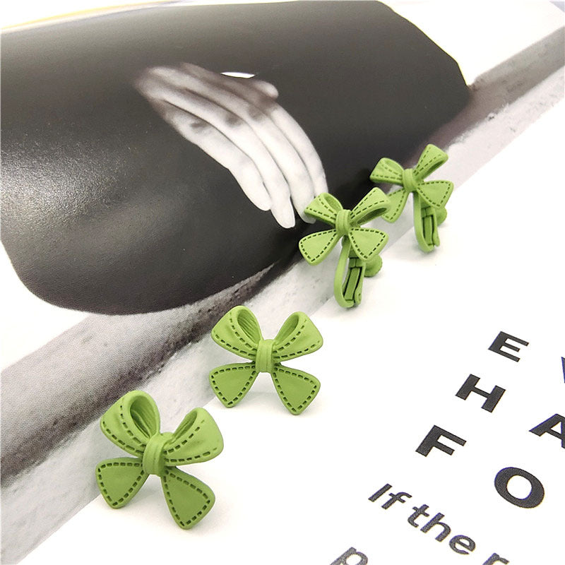 Green Bow Tie Stud Earrings For Women With Stoving Varnish Alloy And Artificial Gemstones