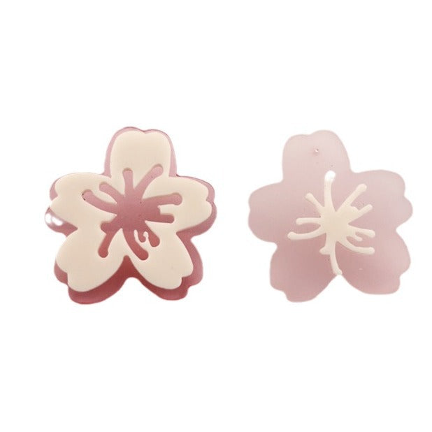Asymmetrical Flowers Stud Earrings For Women In Natural Pink Acrylic
