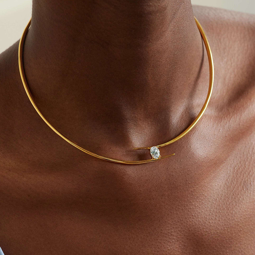 Water Droplets Alloy Choker With Rhinestones Pendant In Simple Style For Women, Available In Gold