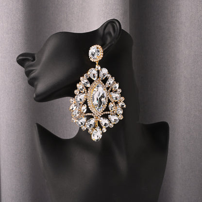 Luxurious Geometric Earrings For Women Featuring Elaborate Craft In Dyed Black Alloy With Rhinestone Inlay