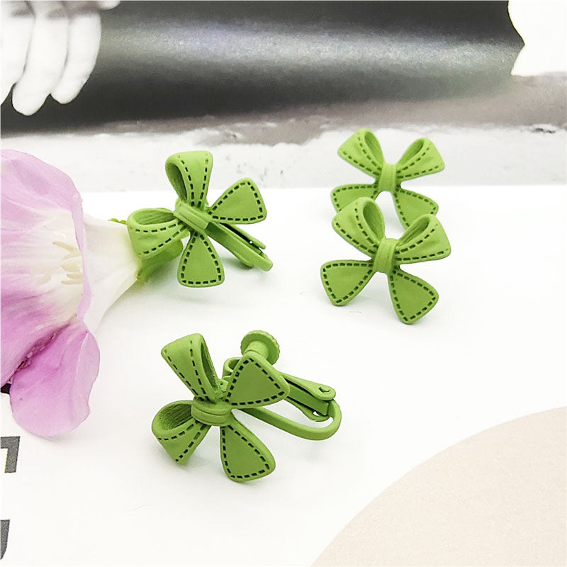 Green Bow Tie Stud Earrings For Women With Stoving Varnish Alloy And Artificial Gemstones