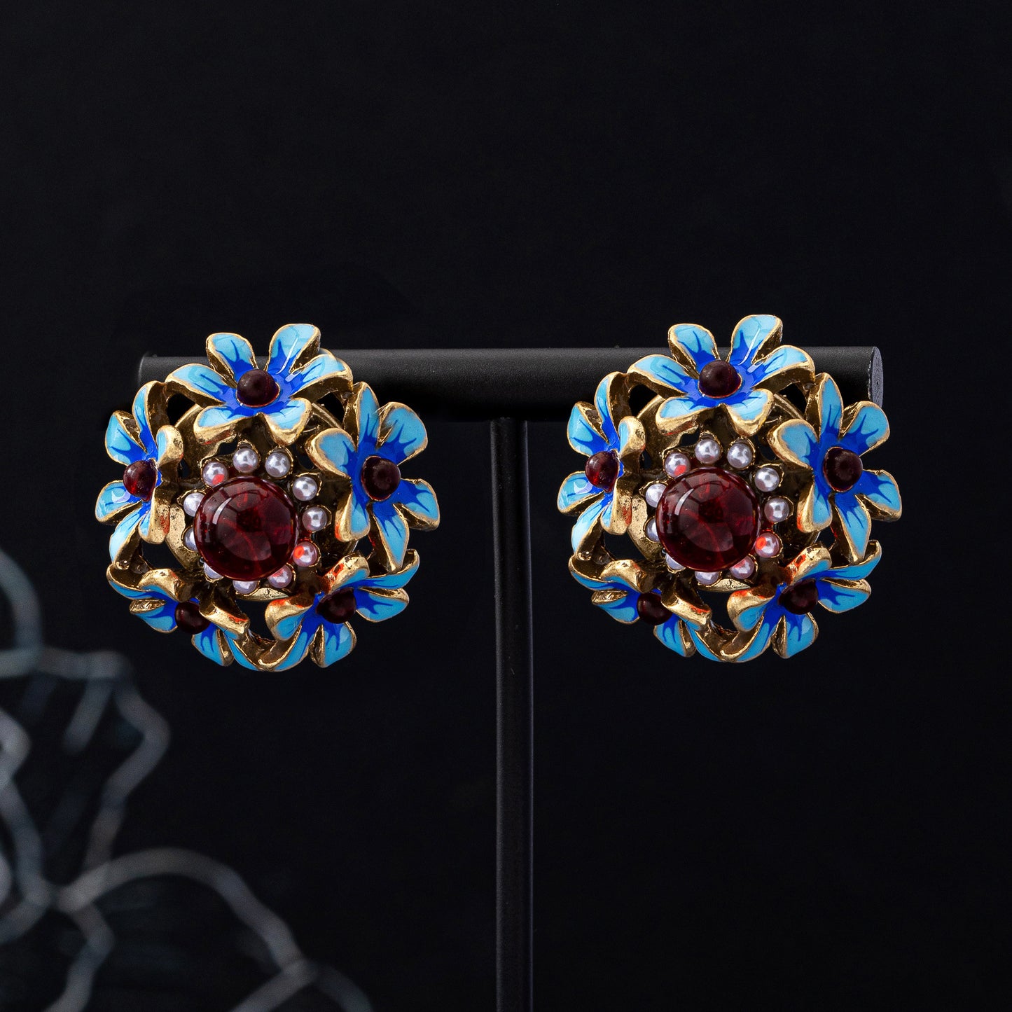Red Flowers Stud Earrings For Women In Zinc Alloy With Electroplated Finish And 925 Sterling Silver Ear Pins