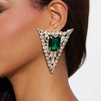 Trillion-cut Silver Alloy Earrings For Women With Exaggerated Style And Rhinestone Inlay