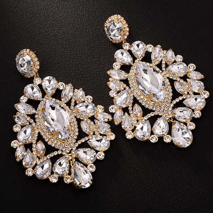 Luxurious Geometric Earrings For Women Featuring Elaborate Craft In Dyed Black Alloy With Rhinestone Inlay
