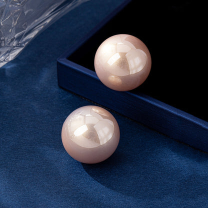 Sweet Natural Pink Stud Earrings With Artificial Pearl Inlay, Made Of Durable Zinc Alloy