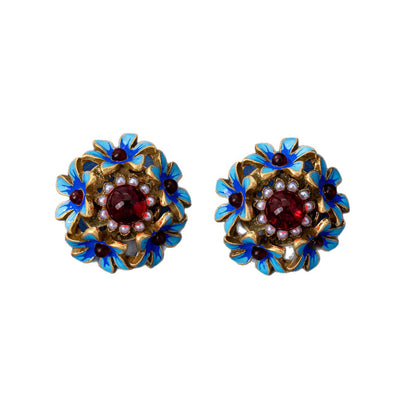 Red Flowers Stud Earrings For Women In Zinc Alloy With Electroplated Finish And 925 Sterling Silver Ear Pins