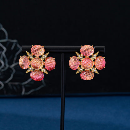 Lucky Heart Stud Earrings For Unisex Featuring Natural Pink Zinc Alloy Electroplated With 925 Sterling Silver Posts