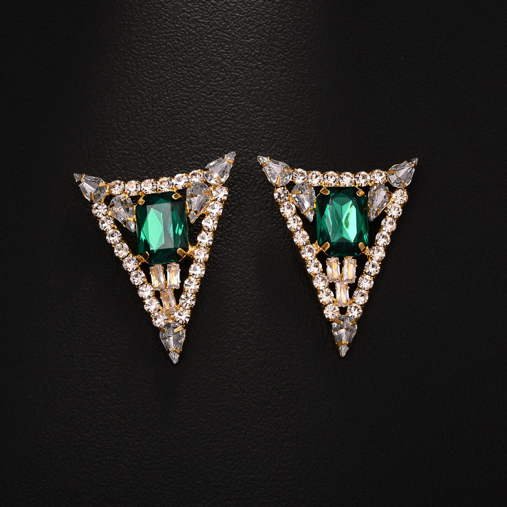 Trillion-cut Silver Alloy Earrings For Women With Exaggerated Style And Rhinestone Inlay
