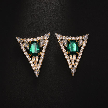 Trillion-cut Silver Alloy Earrings For Women With Exaggerated Style And Rhinestone Inlay