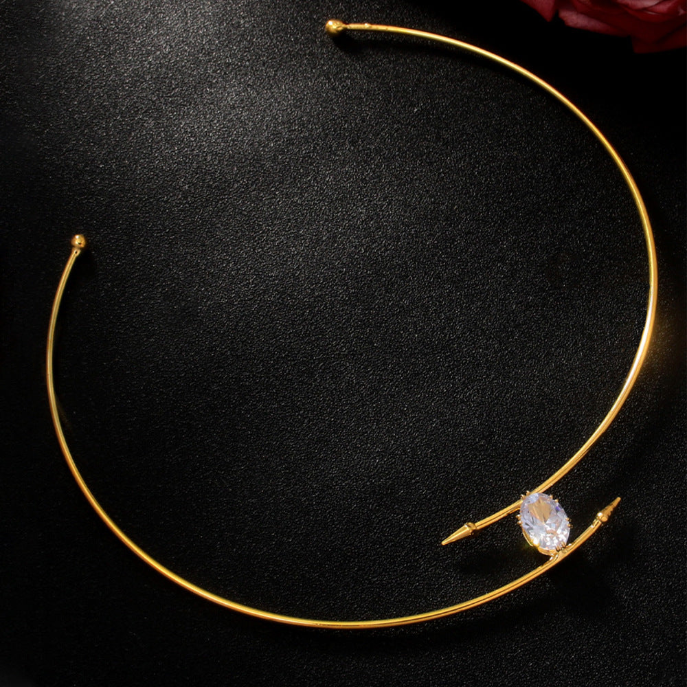 Water Droplets Alloy Choker With Rhinestones Pendant In Simple Style For Women, Available In Gold