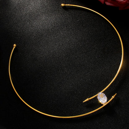 Water Droplets Alloy Choker With Rhinestones Pendant In Simple Style For Women, Available In Gold