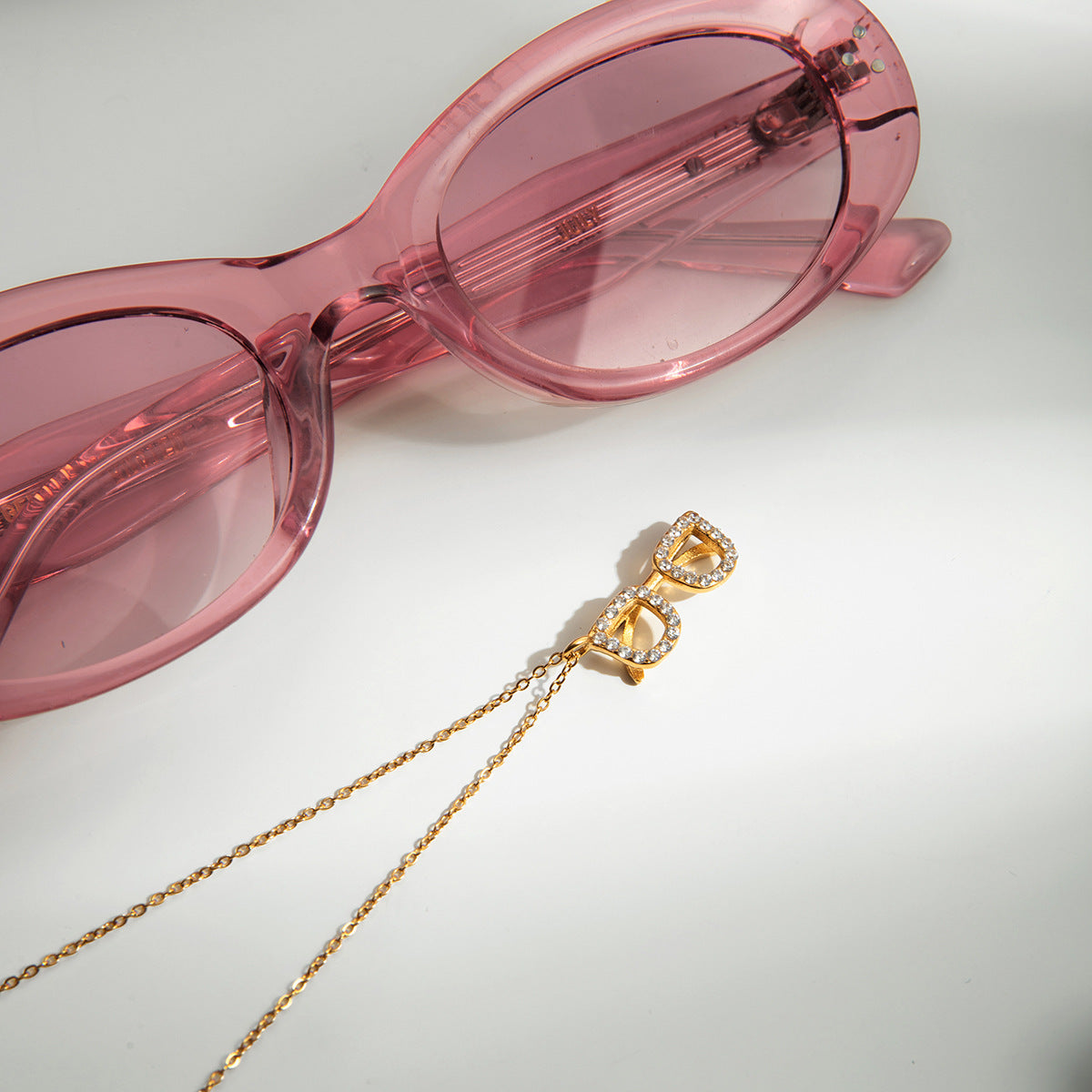 Gold Glasses Pendant Necklace For Women In 18K Real Gold Plated Titanium Steel With Zircon Inlay And Cable Chain