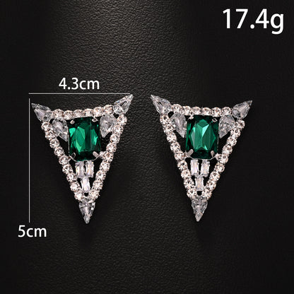 Trillion-cut Silver Alloy Earrings For Women With Exaggerated Style And Rhinestone Inlay