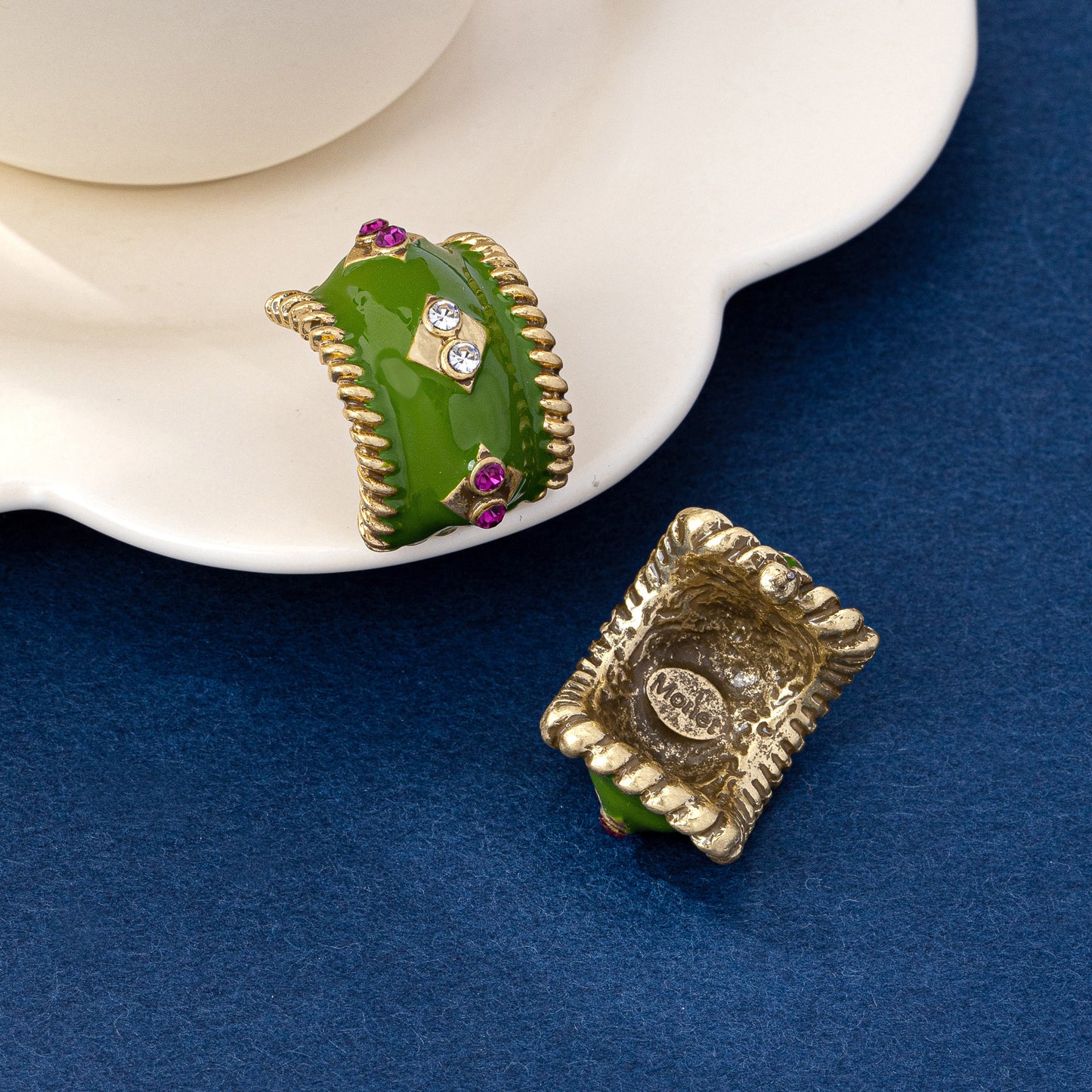 C Shape Enamel Earrings For Women In Green, Made Of Zinc Alloy With 925 Sterling Silver Studs