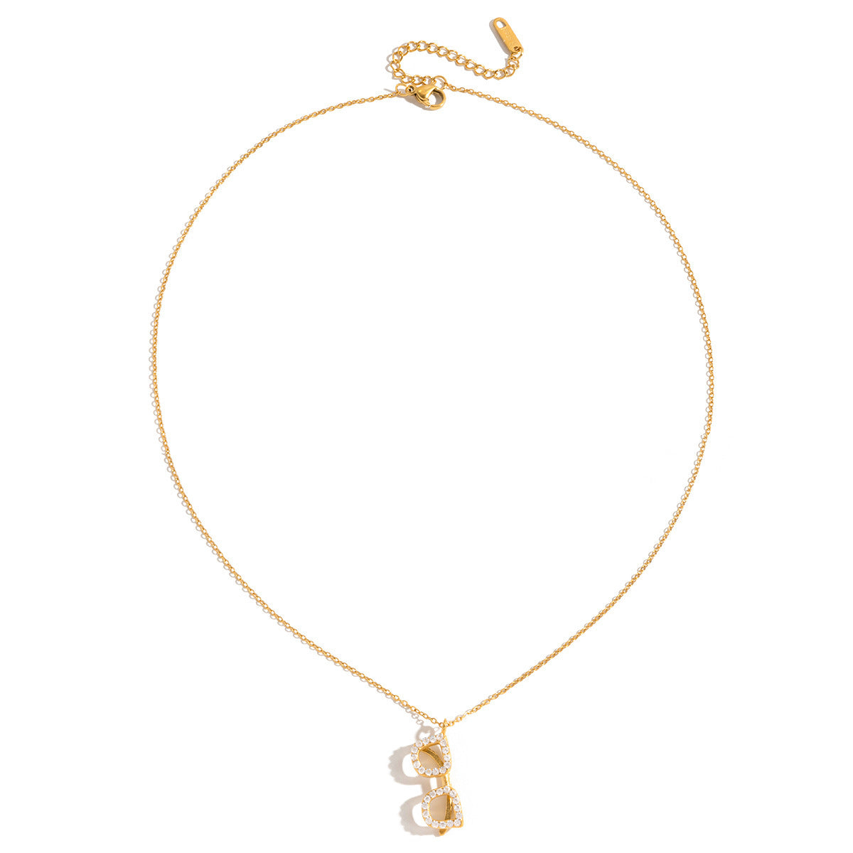 Gold Glasses Pendant Necklace For Women In 18K Real Gold Plated Titanium Steel With Zircon Inlay And Cable Chain