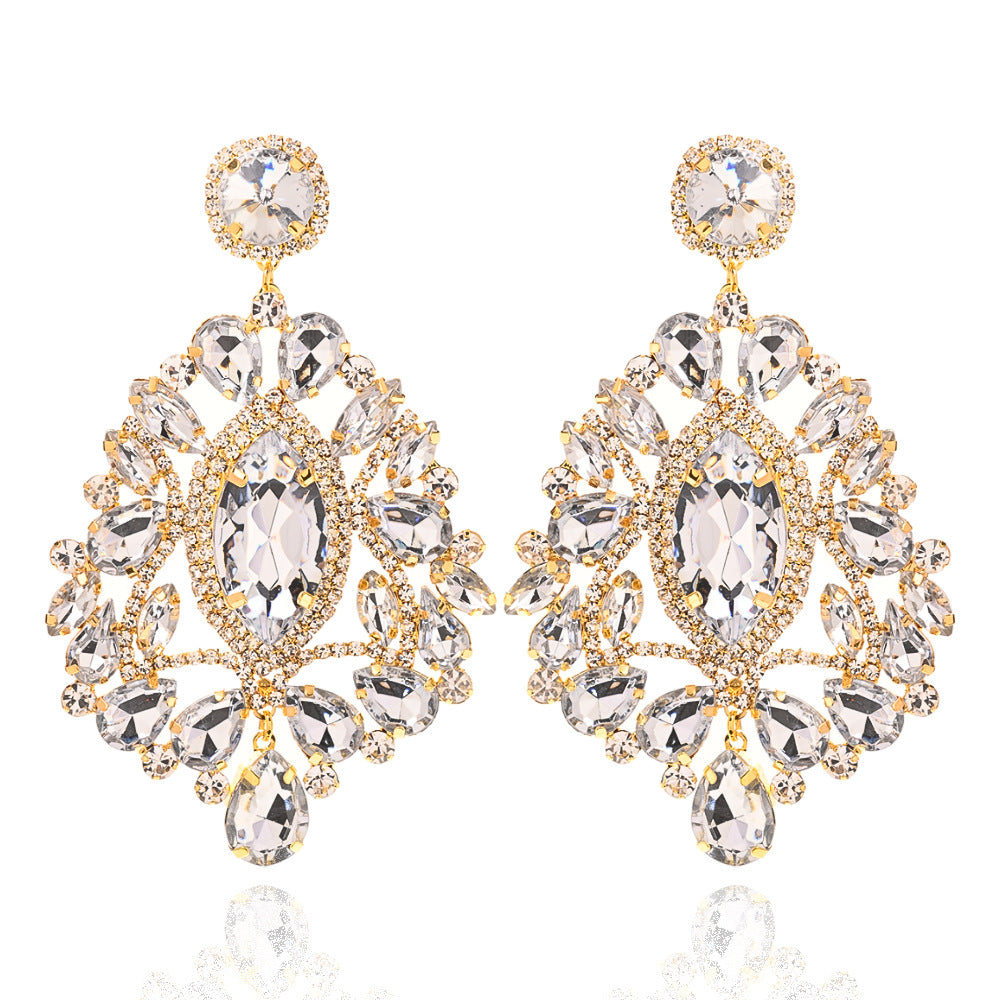 Luxurious Geometric Earrings For Women Featuring Elaborate Craft In Dyed Black Alloy With Rhinestone Inlay