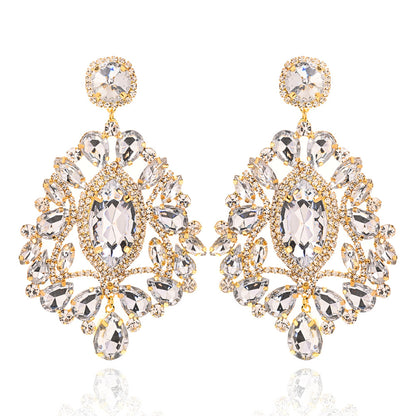 Luxurious Geometric Earrings For Women Featuring Elaborate Craft In Dyed Black Alloy With Rhinestone Inlay