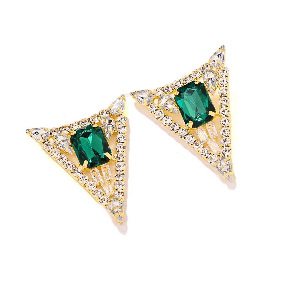 Trillion-cut Silver Alloy Earrings For Women With Exaggerated Style And Rhinestone Inlay