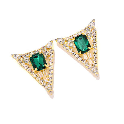 Trillion-cut Silver Alloy Earrings For Women With Exaggerated Style And Rhinestone Inlay