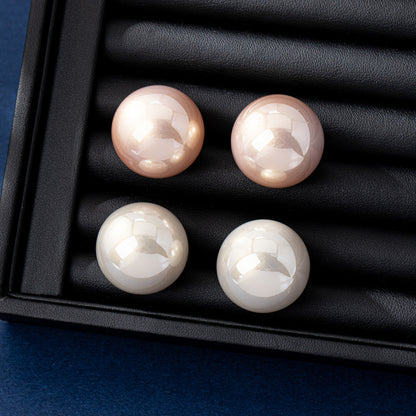 Sweet Natural Pink Stud Earrings With Artificial Pearl Inlay, Made Of Durable Zinc Alloy