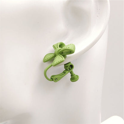 Green Bow Tie Stud Earrings For Women With Stoving Varnish Alloy And Artificial Gemstones