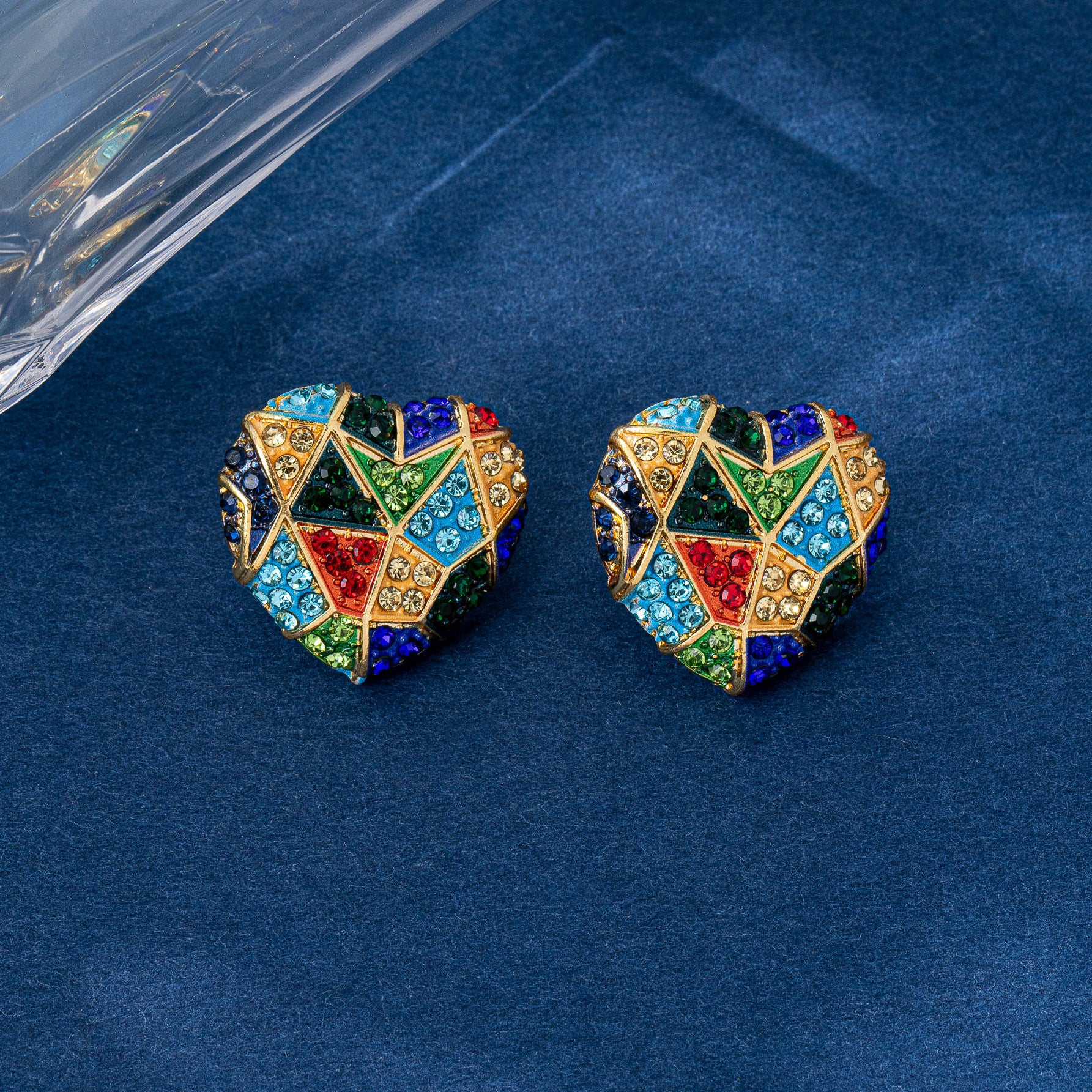 Heart Shape Enamel Earrings For Unisex Featuring Multicolor Rhinestones And Zinc Alloy With 925 Sterling Silver Stud