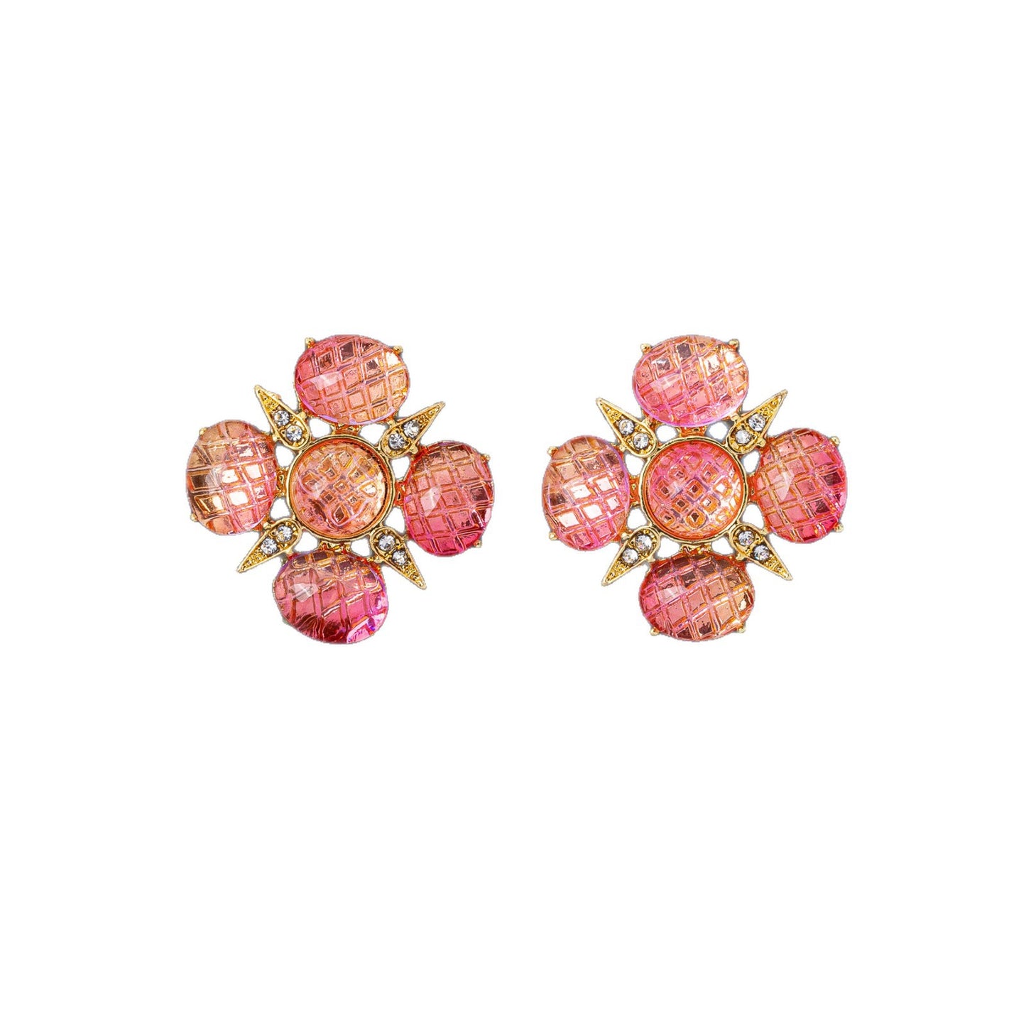 Lucky Heart Stud Earrings For Unisex Featuring Natural Pink Zinc Alloy Electroplated With 925 Sterling Silver Posts