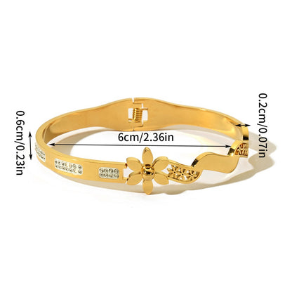 Sweet Flowers Bangle For Women In Gold, Electroplated Titanium Steel Jewelry