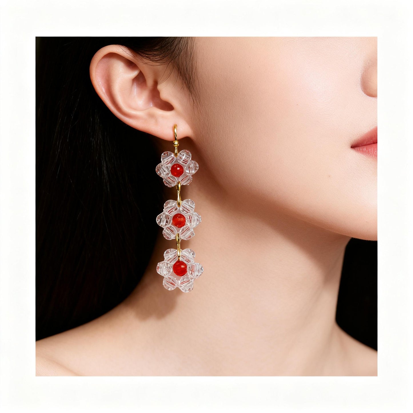 Sweet Flowers Ear Hook Earrings For Women With Glass And Crystal Inlay, Featuring 925 Sterling Silver Studs