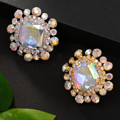 Exaggerated Square Open Ring For Women In Gold Alloy With Rhinestones Featuring Electroplated Finish