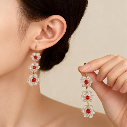 Sweet Flowers Ear Hook Earrings For Women With Glass And Crystal Inlay, Featuring 925 Sterling Silver Studs
