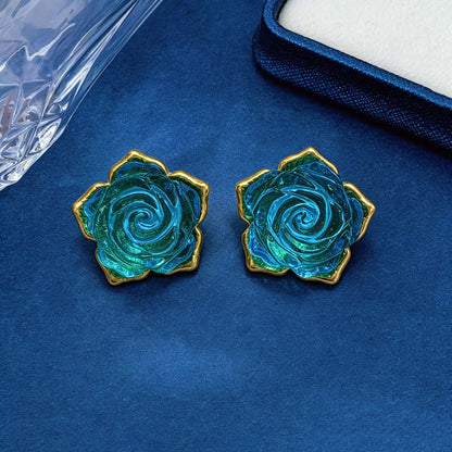 Rose Stud Earrings For Unisex, 1 Pair In Red Featuring Zinc Alloy With 925 Sterling Silver Ear Pins